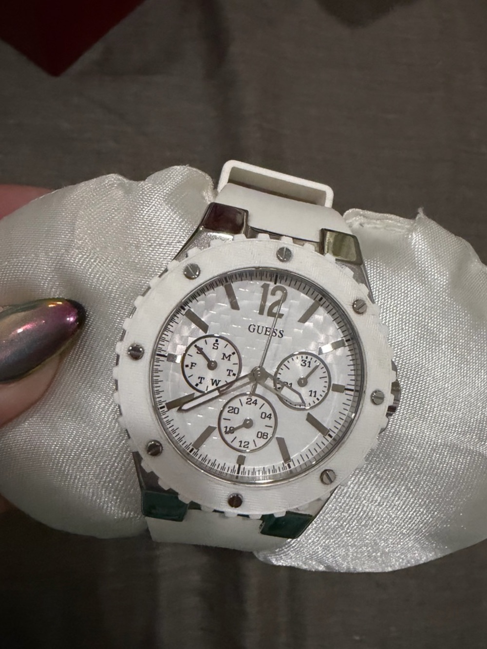 GUESS White and Silver Women's Multifunction Watch